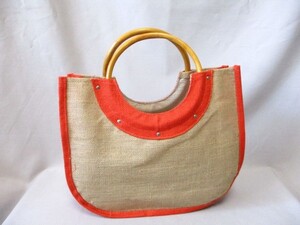 ジュートバッグ　トート◇未使用　持ち手 木　W35cm