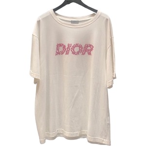 クリスチャン・ディオール Christian Dior イタリックコーラルロゴTシャツ 483J696C0847 ホワイト コットン 半袖Ｔシャツ メンズ 中古