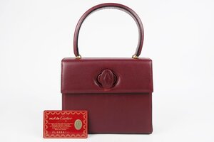 【美品】Cartier カルティエ ターンロック ミニハンドバッグ ボルドー ブランド鞄【RS48】