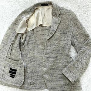 極美品!L位/エンポリオアルマーニ サマーニット テーラードジャケットEMPORIO ARMANI ROBERT コットン ツイード メンズ 48 春夏 薄手