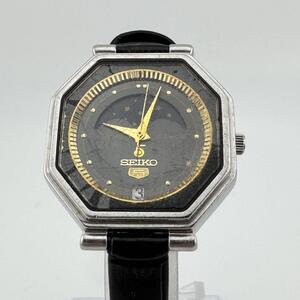 動作品 SEIKO 5 セイコー ファイブ 6347-5000 自動巻き 23石 ルナカレンダー ムーンフェイズ メンズ 腕時計