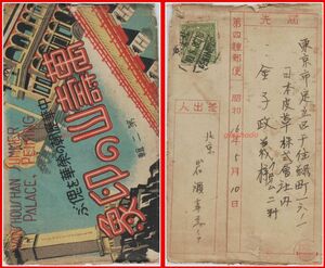 c1956【絵葉書カバー】 萬壽山の印象 袋 【中華民国郵政貼 北京 欧文印 東京宛】戦前実逓便