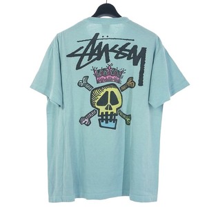 ステューシー STUSSY 00S スカル ドクロ プリントTシャツ 半袖カットソー L ブルー 青 メンズ