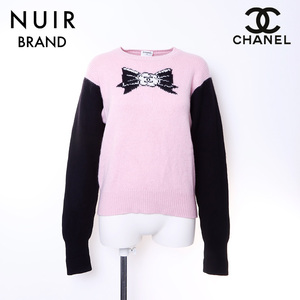 シャネル CHANEL ニット リボン カシミヤ ピンク×ブラック