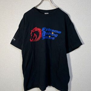 ギルダン　半袖Tシャツ　アニマル　馬　企業ロゴ　ブラック　デカプリント42 古着　入手困難　激レア　希少 人気　袖ロゴ　スリーブロゴ