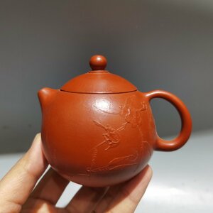 ◆古寳堂◆清代 紫砂壺 龍旦壺 周氏 朱泥 茶具 茶道品 極細工 古置物 古擺件 中国古美術 時代物 古董品