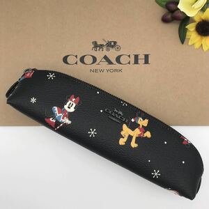 DISNEY X COACH コラボ ★大人気★ ペンシルケース ホリデイ プリント ミッキーマウス 筆箱 小物入れ CN570 QB/M2 新品