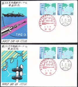 ＦＤＣ　１９８９年　第３太平洋横断ケーブル　　Ｐ貼２消し　２種　　松屋