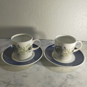 WEDGWOOD グレンミストコーヒーカップ ＆ソーサーキャン 【 黒壺マーク 】 ２客 イギリスビンテージ (ay)