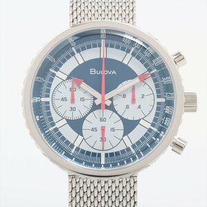 ■ 1円 ～ 正規 中古 美品 参定10.4万■ BULOVA ブローバ ■ クロノグラフC 復刻 96K101 ■ クォーツ メンズ 星条旗 NASA 青 赤 デカ厚