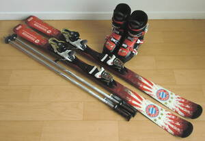 ■■送料無料■即決■ROSSIGNOL＋NORDICA■ジュニア用カービングスキー4点セット■板130/靴23.5■WAX済■FCバイエルンミュンヘン■■