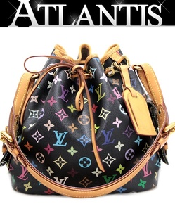 ルイヴィトン LOUIS VUITTON プチ・ノエ 巾着 ショルダーバッグ マルチカラー 黒 M42230 【65443】