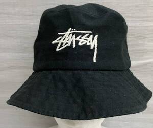 STUSSY◆ステューシー バケットハット／バケハ◆Cotton◆BLK ハット ストリート S-M