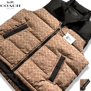 新品タグ付/XLサイズ●現行 コーチ COACH ダウンベスト ジップ ジャケット ブルゾン 最高級グース CC総柄 シグネチャー柄 自宅洗濯可◎