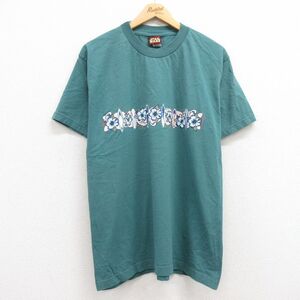 XL/古着 半袖 Tシャツ メンズ スターウォーズ STAR WARS サーフボード コットン クルーネック 緑 グリーン 24aug05 中古