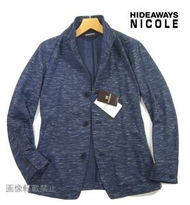 新品 春物 ☆ ニコル　カット素材 衿ワイヤー イタリアンカラー ジャケット　48/L　紺 ネイビー　スタンド ブルゾン HIDEAWAYS NICOLE