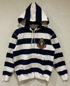 ※アベイシングエイプ A BATHING APE 胸ワッペン ボーダー エルボーパッチ ジップパーカー M　　　　　　　　　BJBA.AA