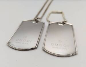 (SH4003) 【磨き済み】 GUCCI グッチ ドッグタグ プレート ボールチェーン ネックレス チャーム キーホルダー 53g 付属品付 Sv925 シルバー