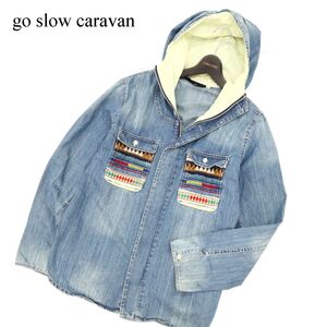 go slow caravan ゴースローキャラバン 通年 刺繍★ USED加工★ フーディー デニム ブルゾン Sz.3　メンズ アウトドア　C3T11550_C#O