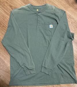 【US古着】カーハート Carhartt ロンT Tシャツ ヘンリーネック カーキ XL Original Fit