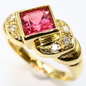 1円〜!!ソ付き!!▼K18 天然ピンクトルマリン/天然ダイヤモンドリング▼D 約5.8g 13.5号 diamond tourmaline jewelry ring 指輪 EE9/EES642