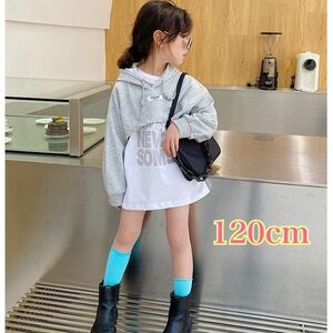 120cm 韓国風 かわいいミニ丈スウェットTシャツ２点セット 子供用　グレー