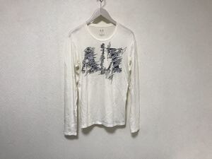 本物アルマーニエクスチェンジARMANI AXコットンロゴプリント長袖TシャツロンTメンズサーフアメカジミリタリービジネススーツペルー製白S