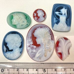 1円〜!!F.W.Klein・Schmidt・Erwin Pauly作入り!!◆ストーンカメオおまとめ19.9g◆d 99ct stone cameo 作家物 彫刻 アンティーク w4マ65