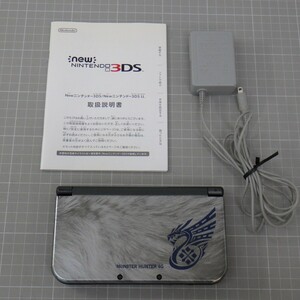 任天堂「NEW Nintendo3DS LL/モンスターハンター4G」RED-001+純正ACアダプター(WAP-002)/まとめてセット/ニンテンドー ゲーム機/初期化済 P