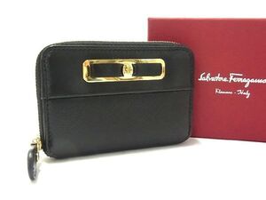 ■新品■未使用■ Salvatore Ferragamo フェラガモ KB-22C128 ヴァラリボン レザー コインケース カードケース ブラック系 AL0405