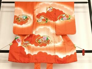 平和屋-こころ店■七五三　女の子　５歳　祝着　刺繍　地紙花文　暈し染め　金糸　逸品　AAAK5704Boa