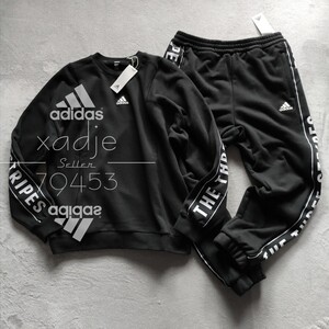 新品 正規品 adidas アディダス THE THREE STRIPES 上下セット セットアップ スウェット トレーナー パンツ 黒 ブラック 厚手 2XL