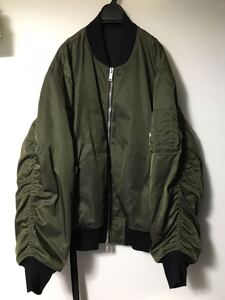 unravel project 17AW イタリア製 Reversible Bomber Jacket オリーブ グリーン コーティング ボンバージャケット MA-1 オーバーサイズ