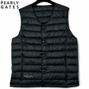 美品/XL ■ PEARLY GATES パーリーゲイツ ダウンベスト インナーダウン サイズ5 ブラック 黒 ゴルフウェア 軽量 保温 ノーカラー メンズ