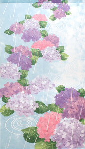 新品　 暖簾　のれん 85X150cm 山中奈緒子「紫陽花と雨」【日本製】和風 コスモ 