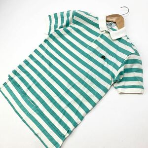 USA製 ★ ラコステ ☆ IZOD LACOSTE 鹿の子 ポロシャツ ホワイト ライトグリーン ボーダー S 春夏 爽やかカラー 腹に極薄いシミ■DG98