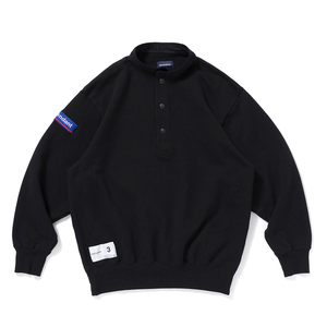 1スタ】新品 定価24,200円 Size 1 DESCENDANT VOIL HENLEY NECK SWEATSHIRT 20SS ヘンリーネックスウェット 201ATDS-CSM29 BLACK 正規品