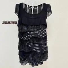 e808美品＊レースフリルブラウス（2）半袖　シフォン【JUSGLITTY】