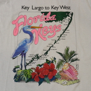 80s USA製 Florida KEY WEST Tシャツ XL ホワイト Hanes フラミンゴ ハイビスカス イラスト フロリダ スーベニア ヴィンテージ