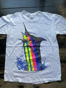 90s 1990s 90年代 カジキ バハマ ネオンカラー USA製 魚 ビンテージ 古着 デザイン 派手 Tシャツ Lサイズ 海
