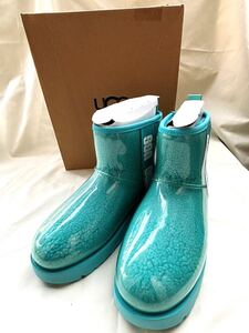 新品 UGG アグ★人気完売柄商品 W CLASSIC CLEAR MINI 水色８ 25㎝ ブーツ ショート長靴