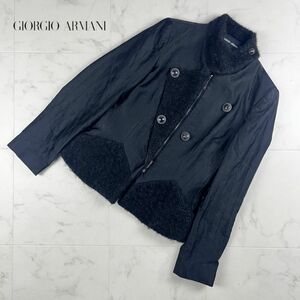 GIORGIO ARMANI ジョルジオアルマーニ ジャケット ウールシルク混 ストライプ アウター ボア レディース 黒 ブラック サイズ42*IC1056