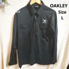 【オシャレ☆人気☆OAKLEY】黒　ポロシャツ　ロゴ入り　ドクロ　サイズL