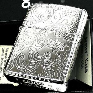 特価品 ZIPPO アーマー 5面 アラベスク シルバー プラチナ 鏡面 ライター かっこいい 葉 花 コーナーリューター おしゃれ 銀 重厚