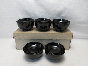 I10410 【 美品 懐石道具 四つ碗 応量器 5客セット 黒塗 紙箱 】 検) 茶道具 吸い物椀 雑煮椀 汁椀 雑煮椀 小丸椀 和食器 ⅱ