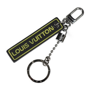 美品 LOUIS VUITTON ルイヴィトン ポルトクレ タブ キーホルダー MP2211 レザー ブラック イエロー シルバー金具 キーリング【本物保証】