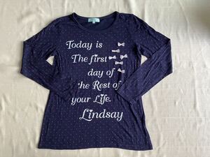 ☆Lindsay☆Lindsay☆リボンがかわいい☆紺の長袖カットソー☆１６０センチ☆Ｌ☆新品☆