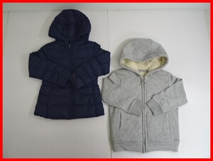 2401★SM-1062★UNIQLO KIDS ユニクロ キッズ 110㎝　①中綿ジャケット ネイビー②パーカー グレー　セット 中古品