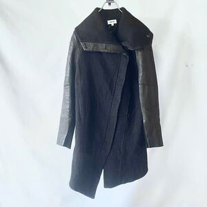 HELMUT LANG ヘルムートラング 黒 アシンメトリー コート レザー×ウール size S