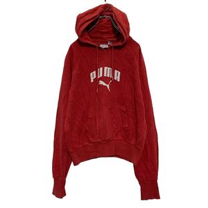 PUMA プリントスウェット パーカー L レディース レッド プーマ 裏起毛 プルオーバー 古着卸 アメリカ仕入 a607-5083